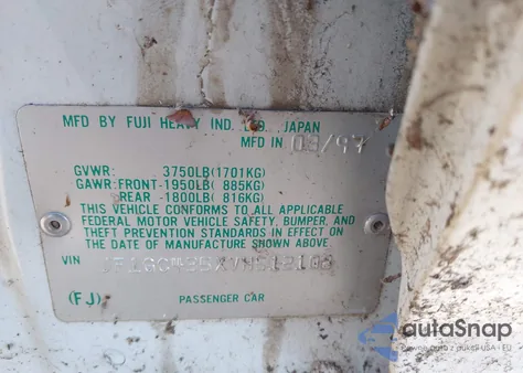 1997 Subaru Impreza L z USA, uszkodzony, nr VIN JF1GC435XVH512108